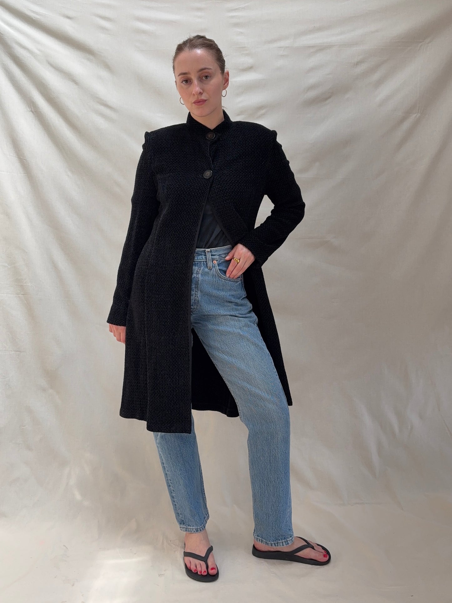 2000s High Neck Longline Jacket / Knit