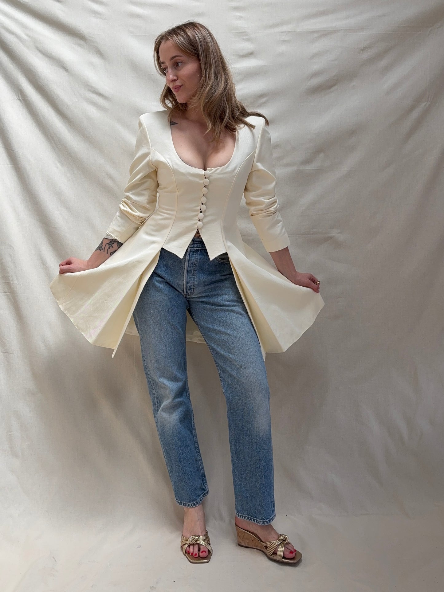 1990s 'Yoni Onik' Ivory Faille Bridal Jacket