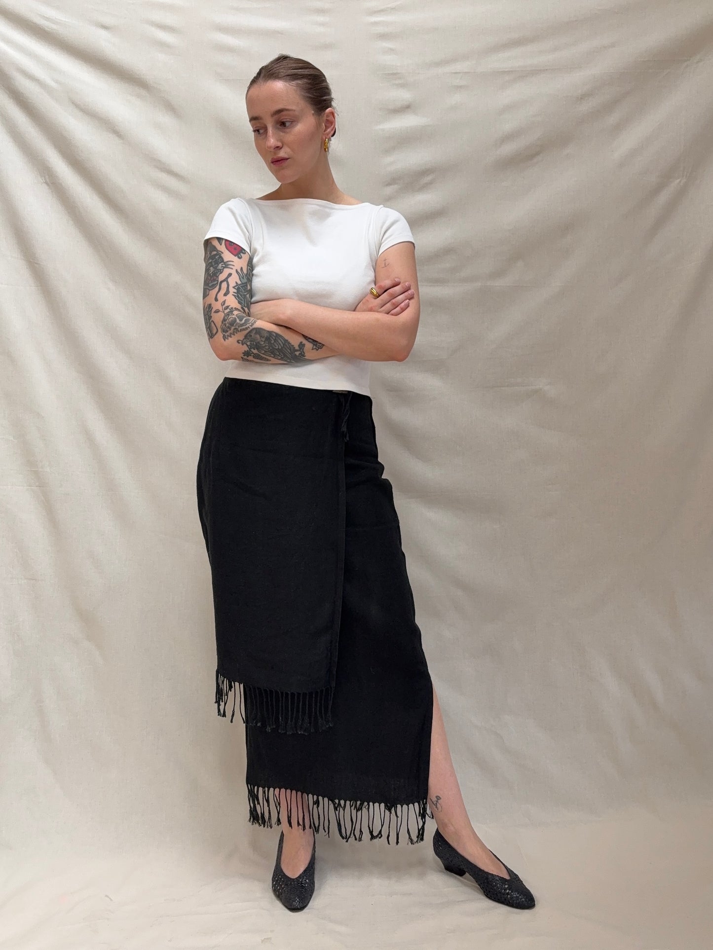 2000s Pure Linen Tassels Maxi Skirt