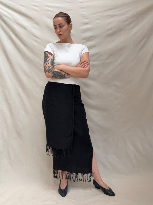 2000s Pure Linen Tassels Maxi Skirt