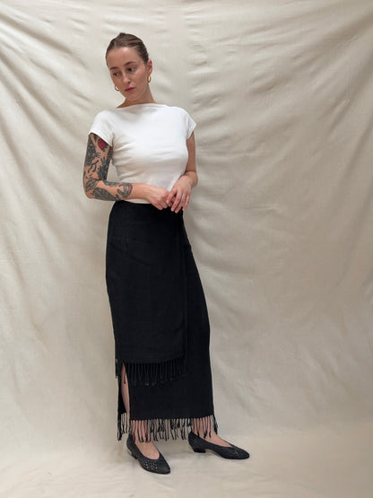 2000s Pure Linen Tassels Maxi Skirt