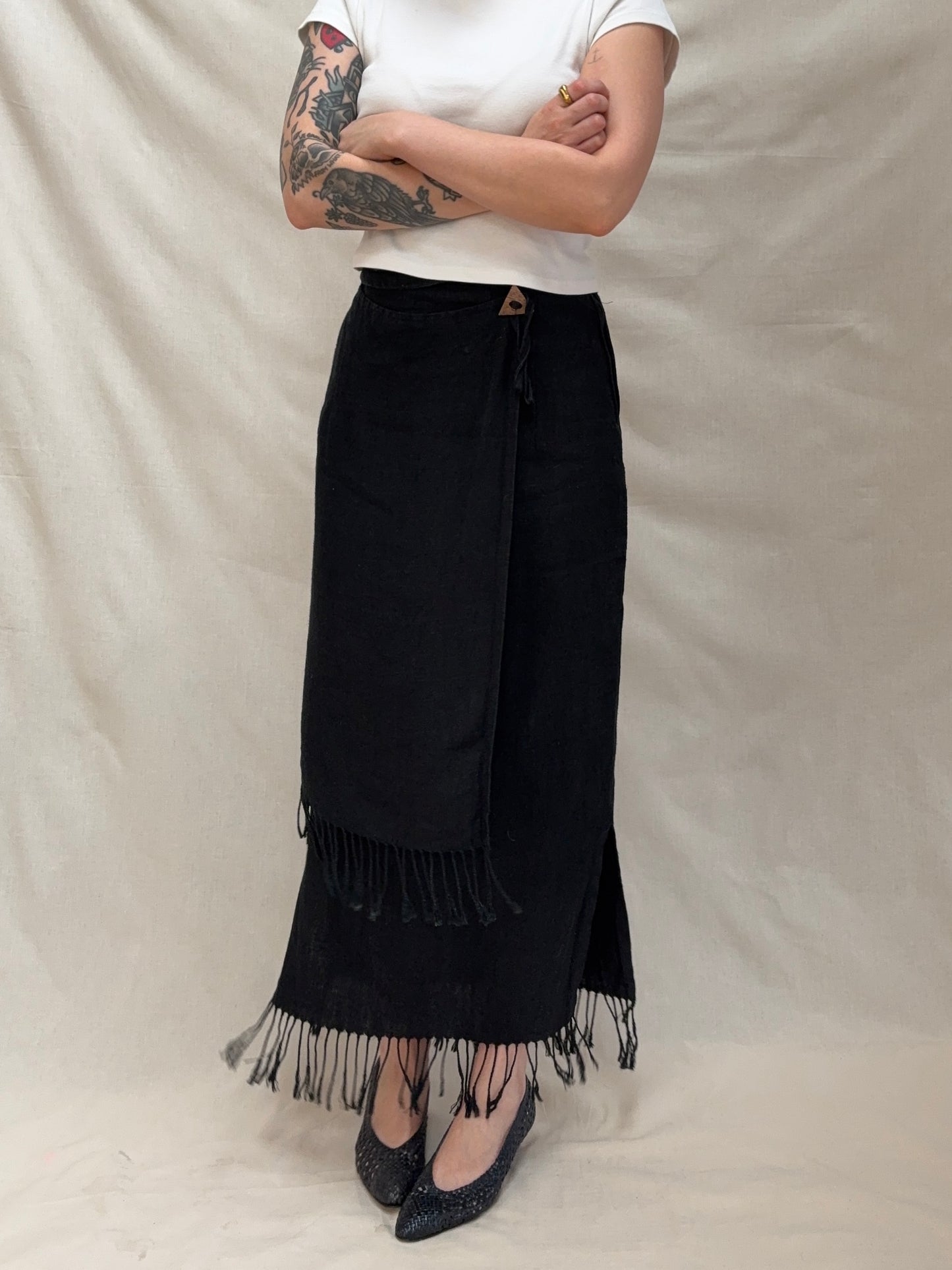 2000s Pure Linen Tassels Maxi Skirt