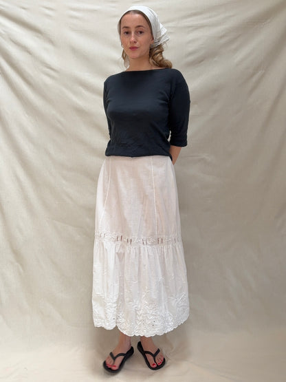 1900s Pure Cotton Petticoat with Floral Embroidery