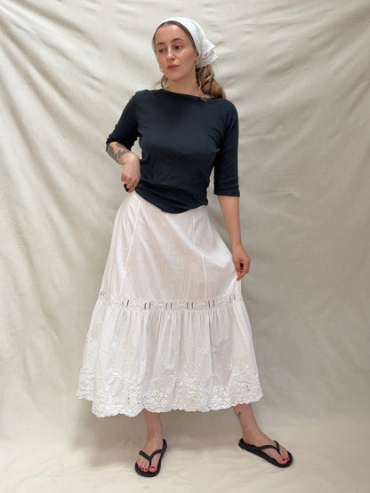 1900s Pure Cotton Petticoat with Floral Embroidery