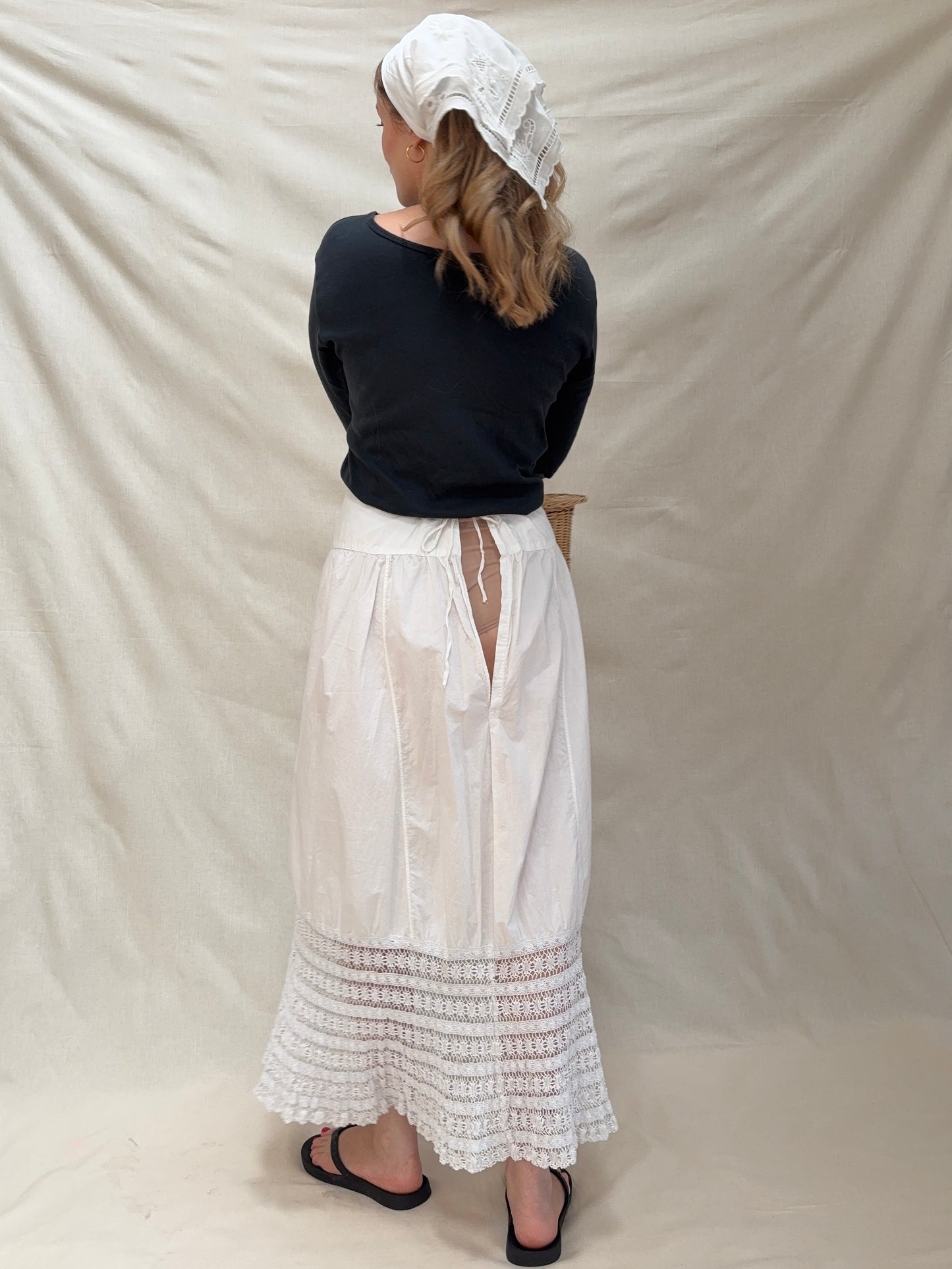 1900s Pure Cotton Petticoat with Crochetwork Hem
