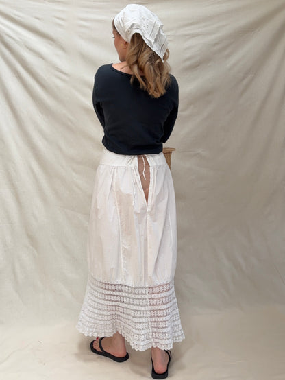 1900s Pure Cotton Petticoat with Crochetwork Hem