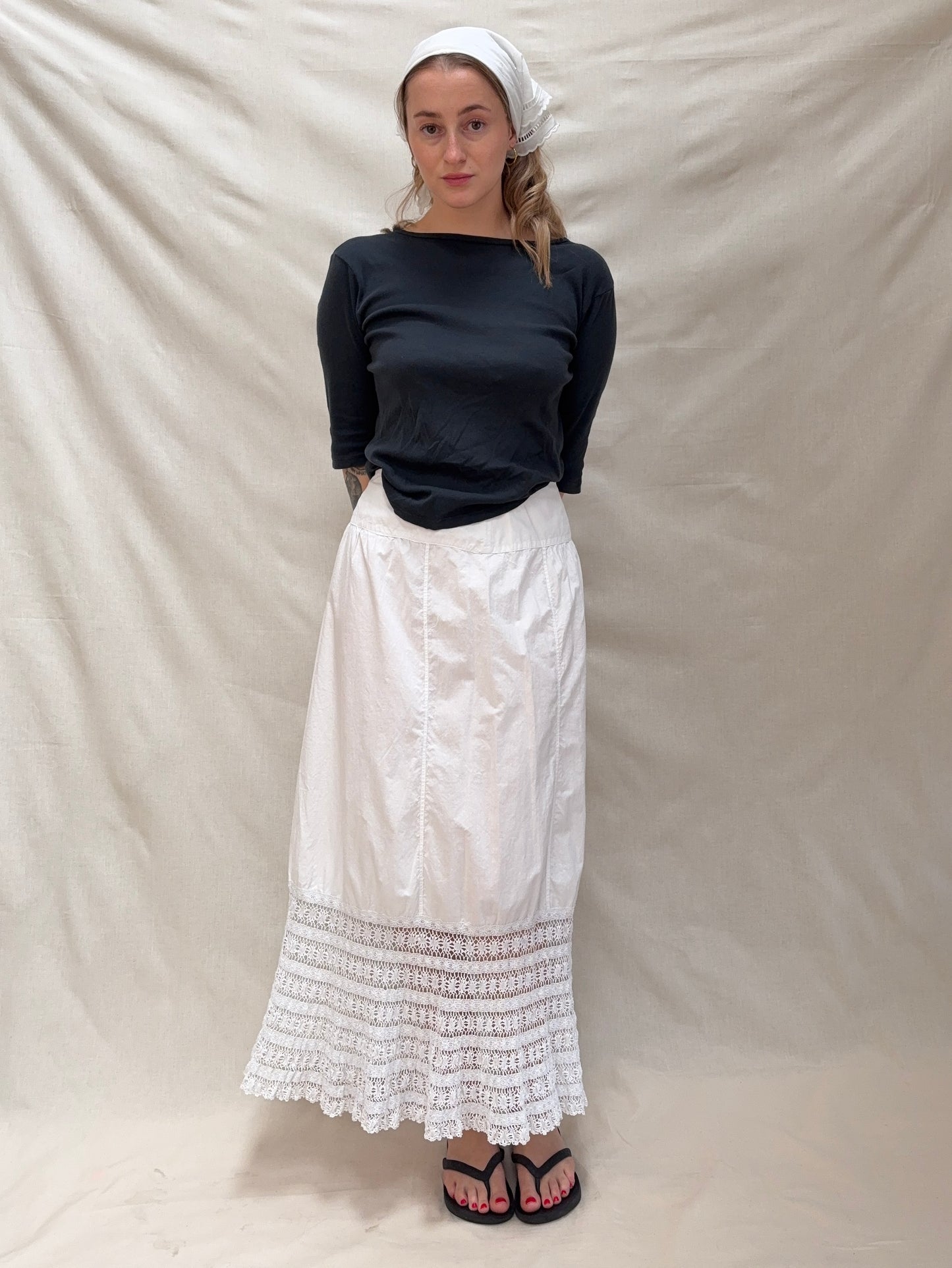 1900s Pure Cotton Petticoat with Crochetwork Hem