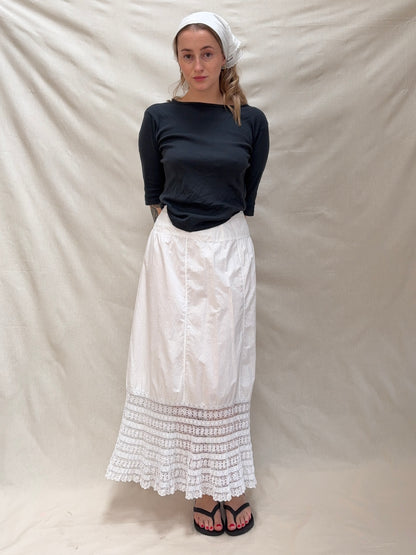1900s Pure Cotton Petticoat with Crochetwork Hem