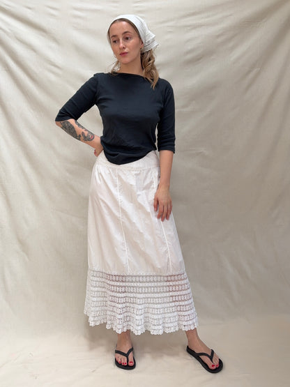 1900s Pure Cotton Petticoat with Crochetwork Hem