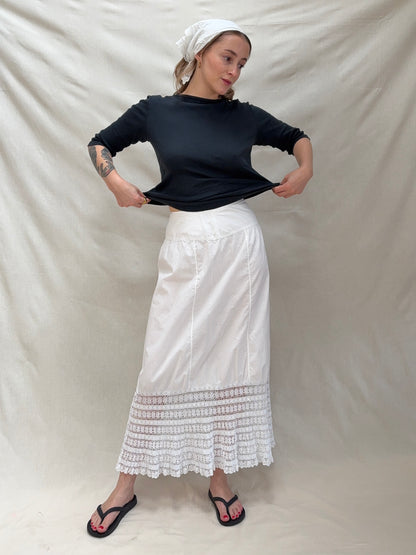1900s Pure Cotton Petticoat with Crochetwork Hem