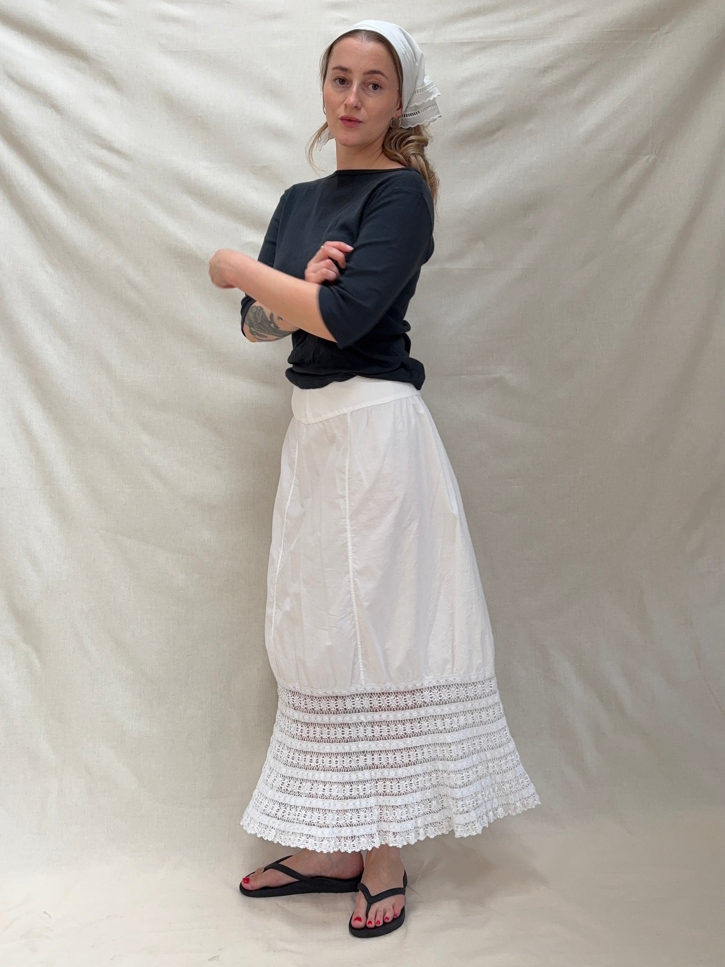 1900s Pure Cotton Petticoat with Crochetwork Hem