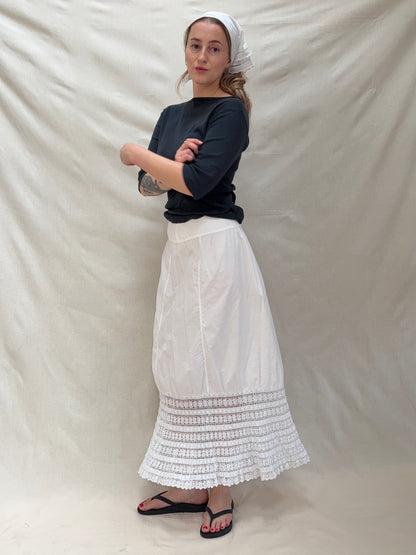 1900s Pure Cotton Petticoat with Crochetwork Hem