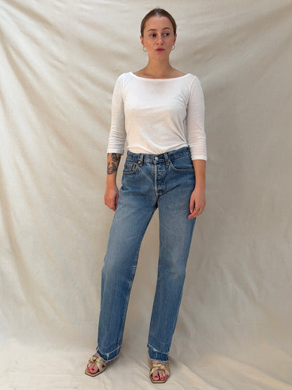 1990s 'Levi's' 501 Straight Leg Jeans with Thrashed Hems