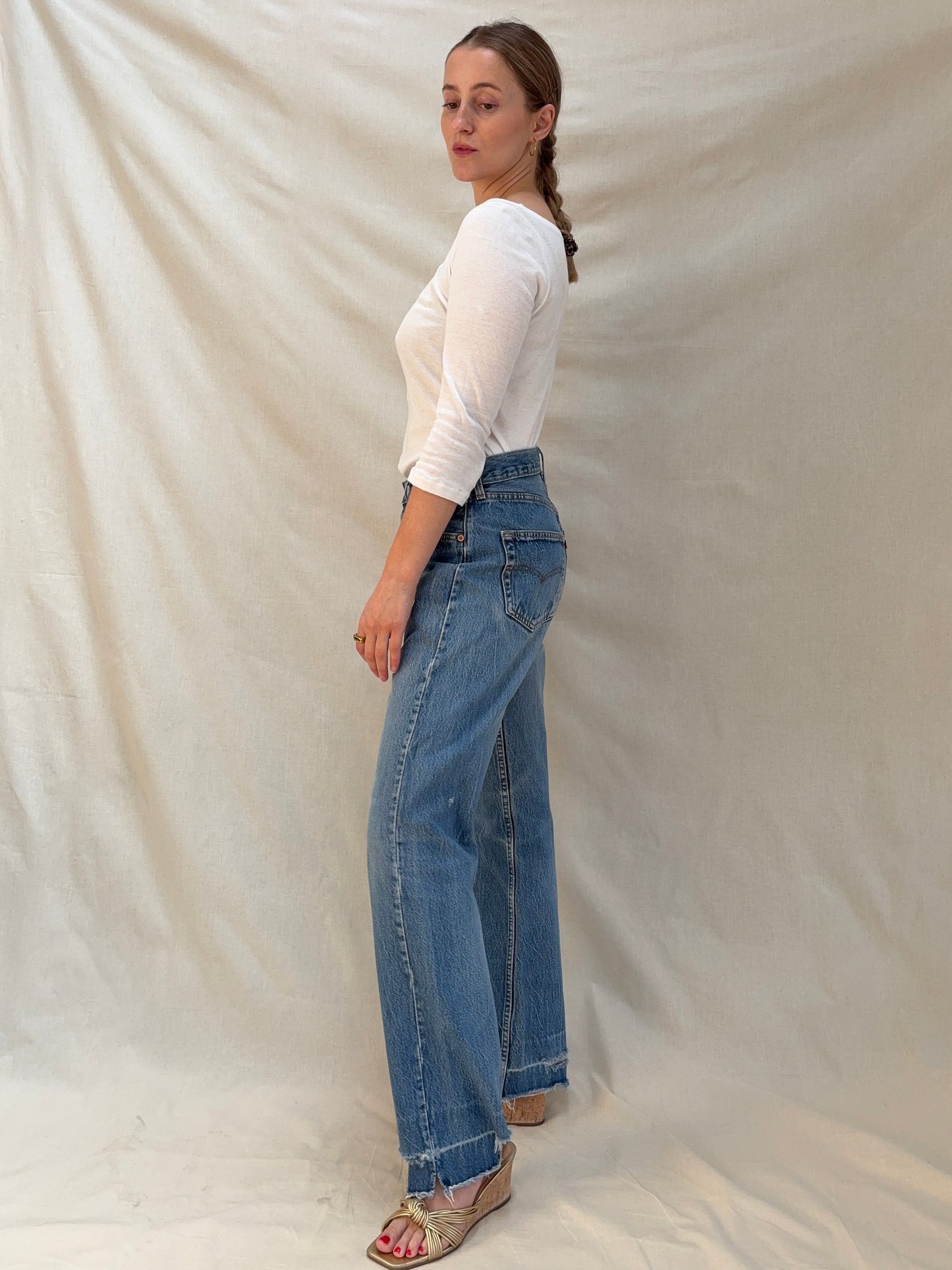 1990s 'Levi's' 501 Straight Leg Jeans with Thrashed Hems