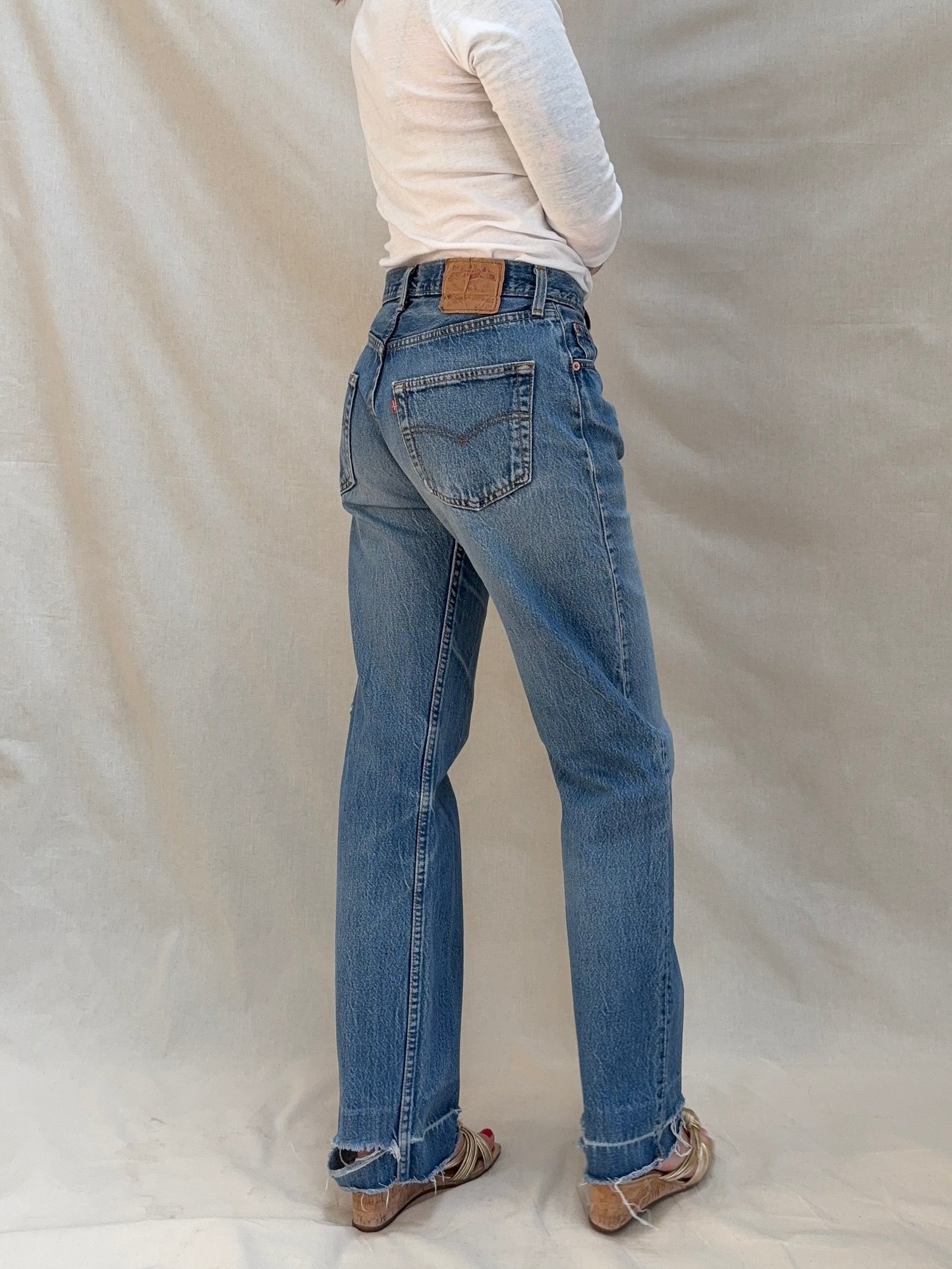 1990s 'Levi's' 501 Straight Leg Jeans with Thrashed Hems