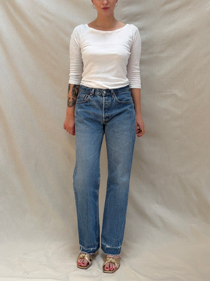 1990s 'Levi's' 501 Straight Leg Jeans with Thrashed Hems
