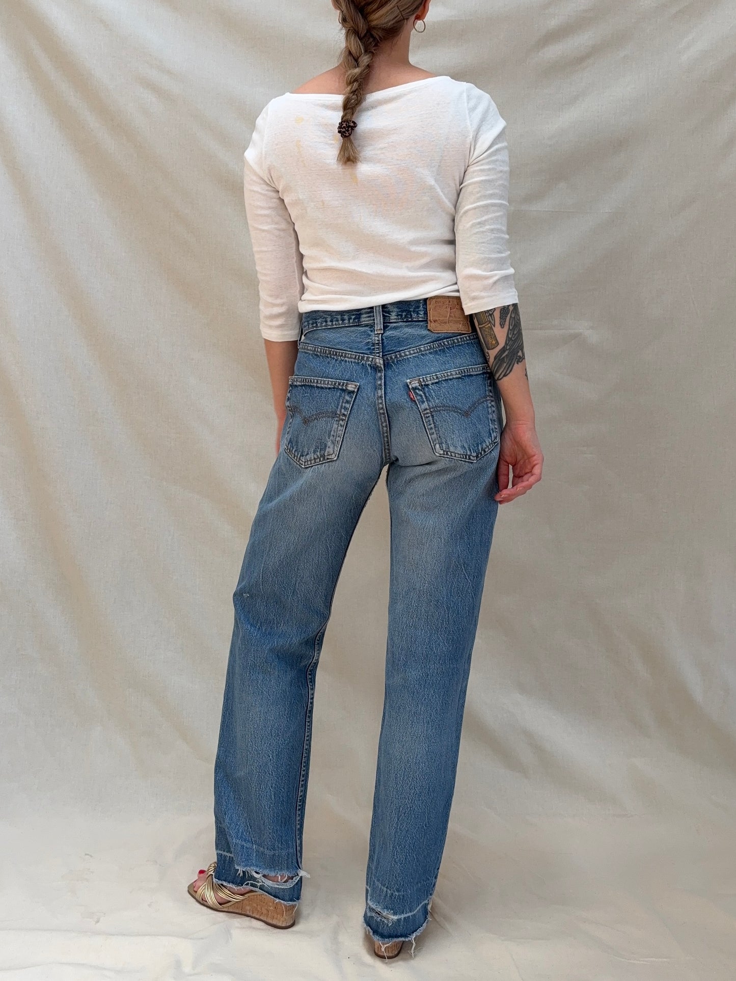 1990s 'Levi's' 501 Straight Leg Jeans with Thrashed Hems