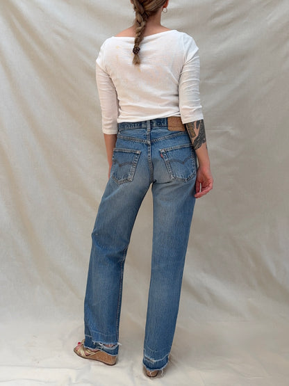 1990s 'Levi's' 501 Straight Leg Jeans with Thrashed Hems
