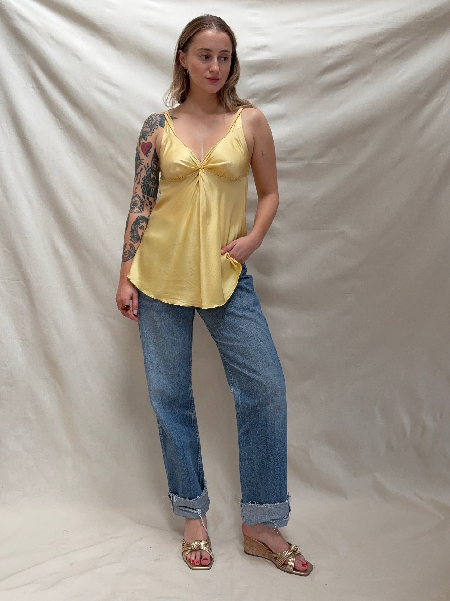 2000s Yellow Pure Silk Camisole