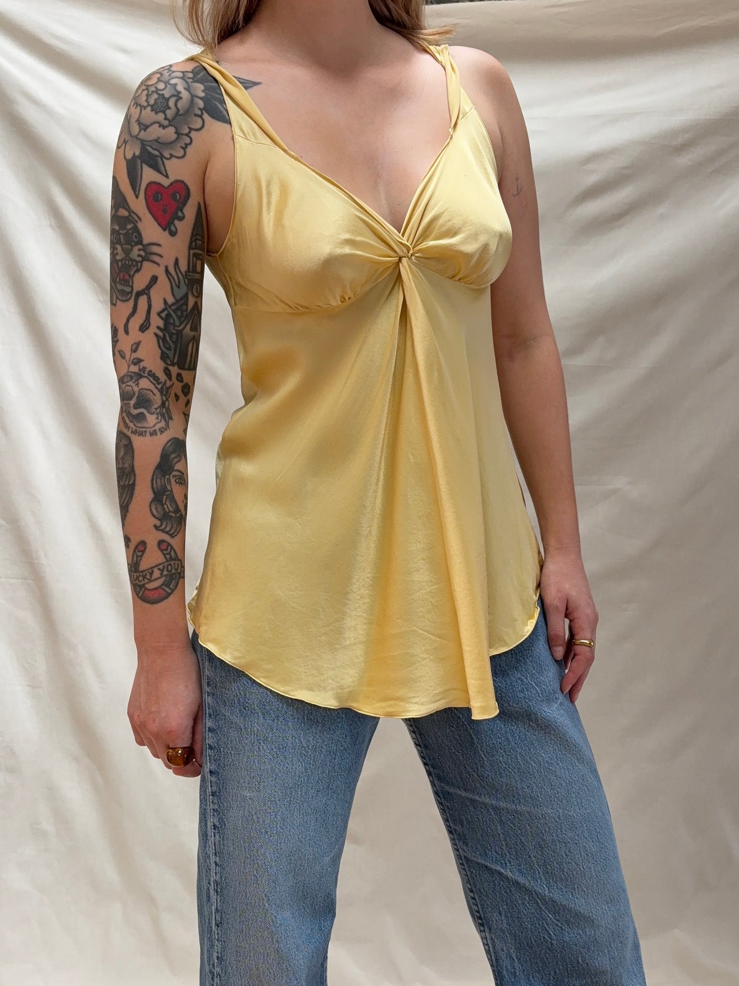 2000s Yellow Pure Silk Camisole