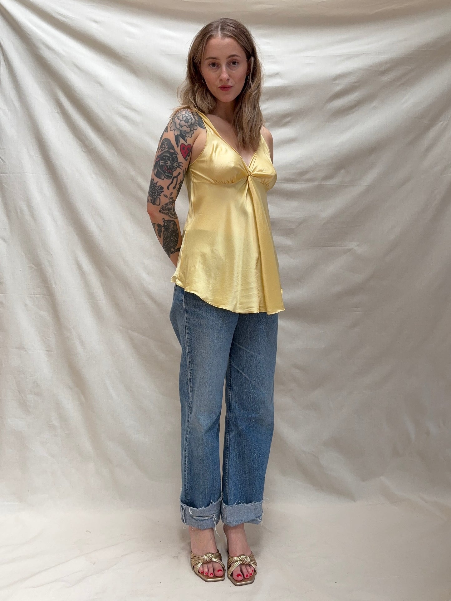 2000s Yellow Pure Silk Camisole