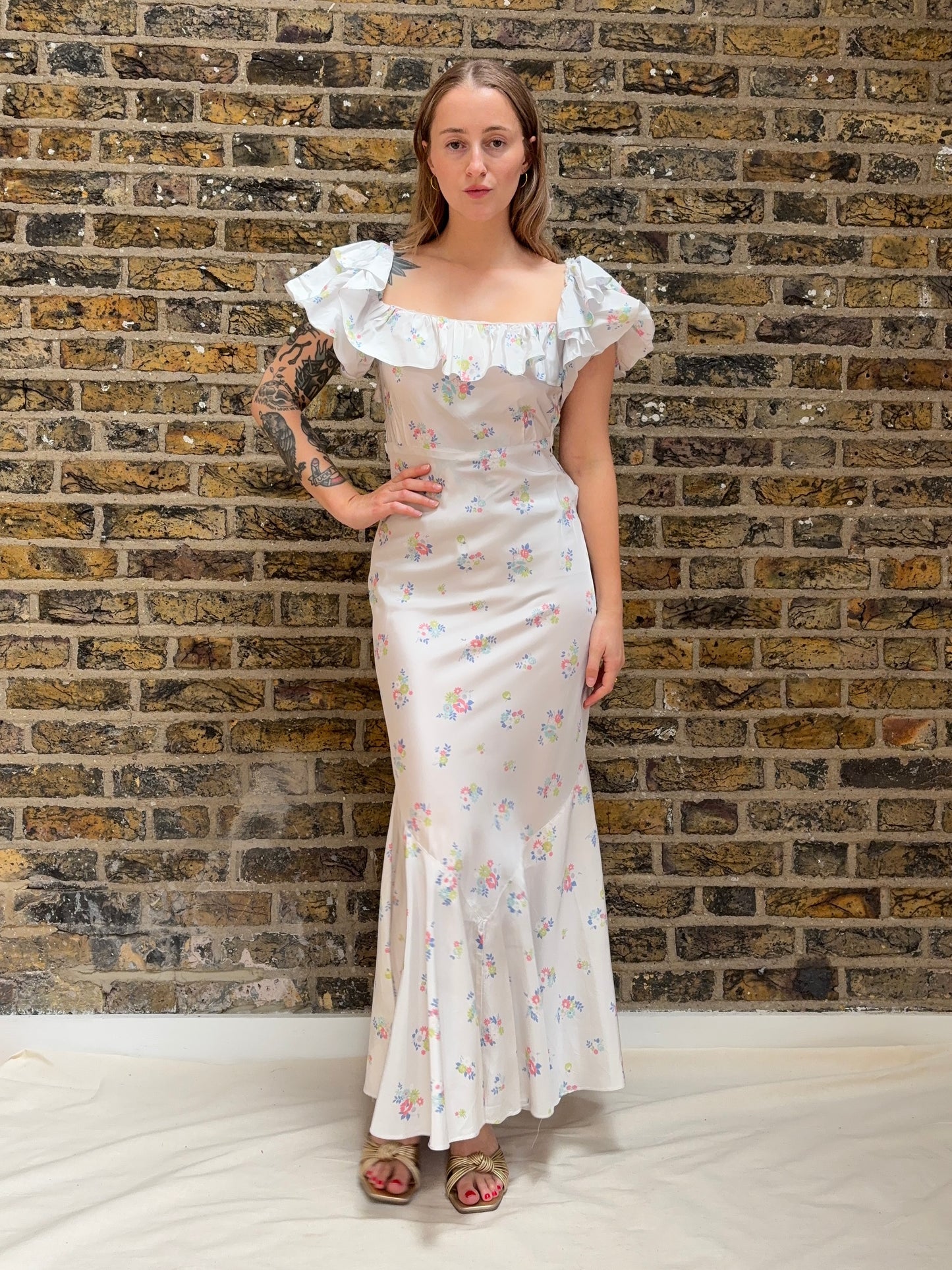 1930s Floral Dress with Ruffles