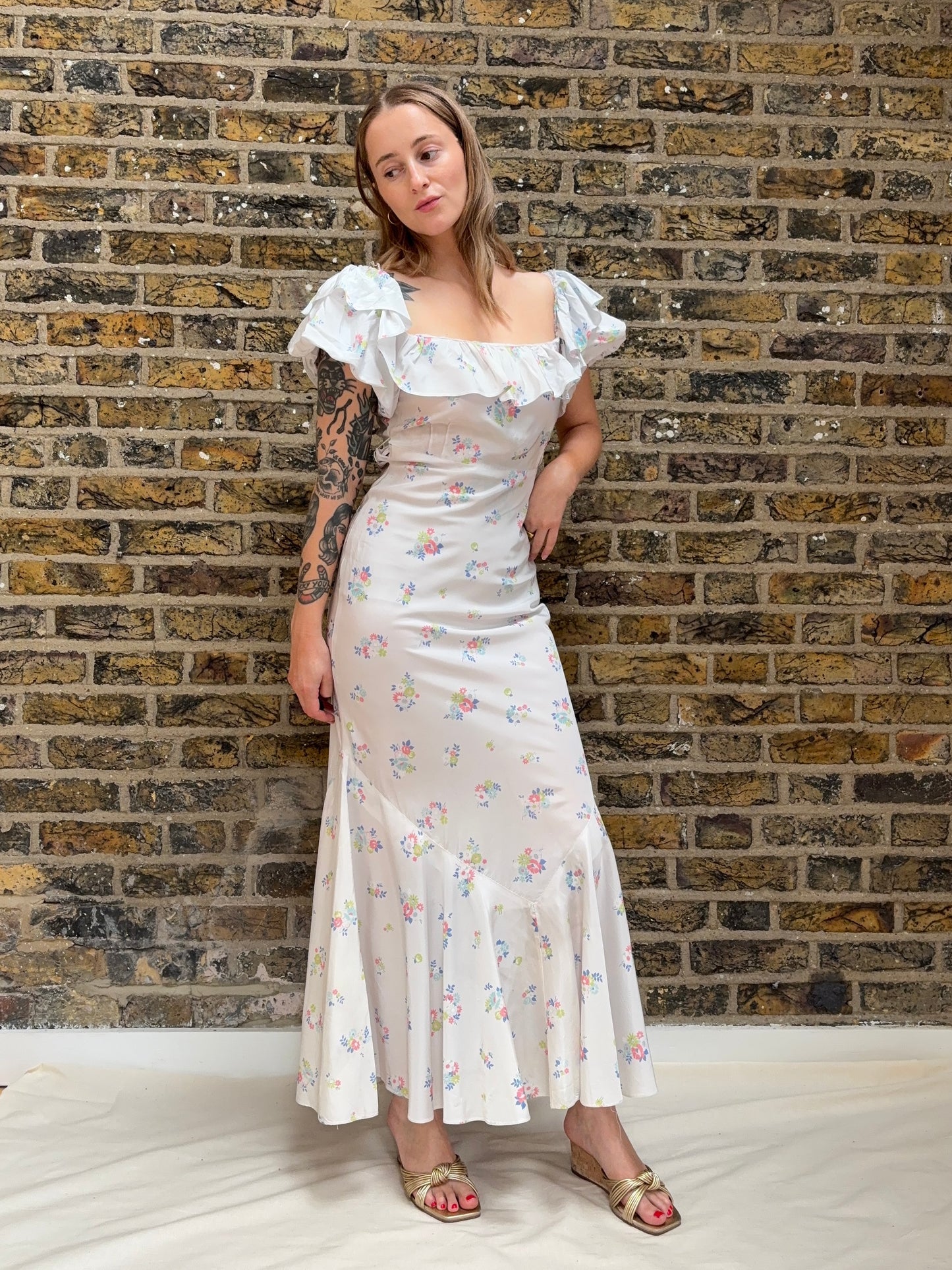1930s Floral Dress with Ruffles
