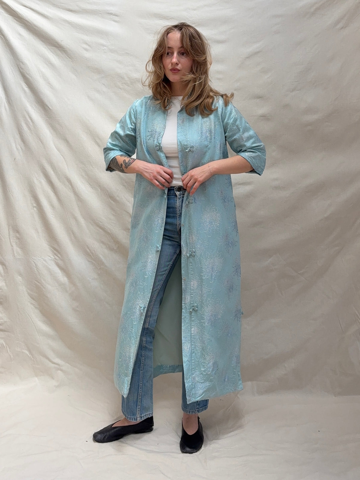 1960s Metallic Tang Hostess Coat