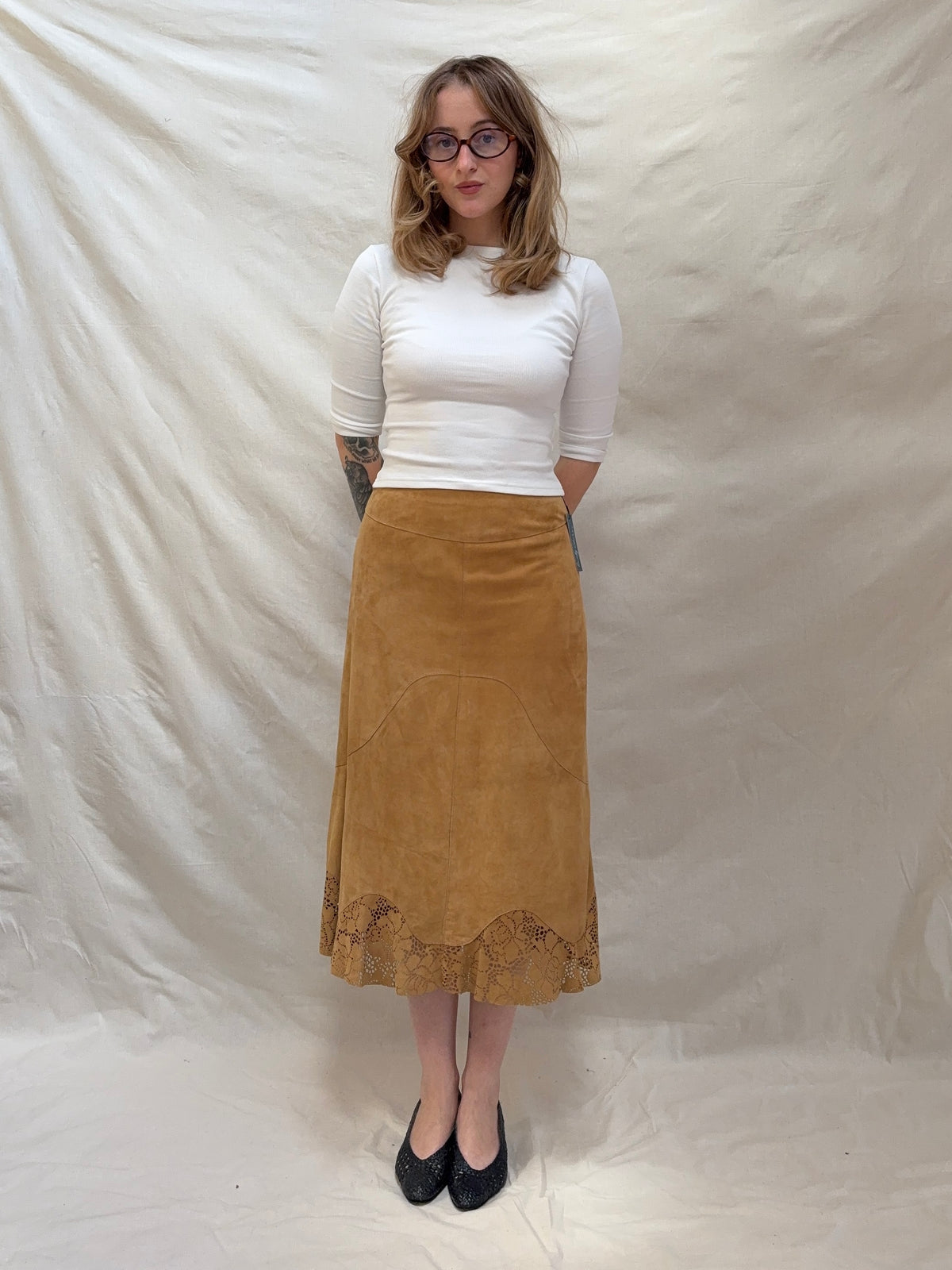 2000s Brown Suede Skirt with Lace
