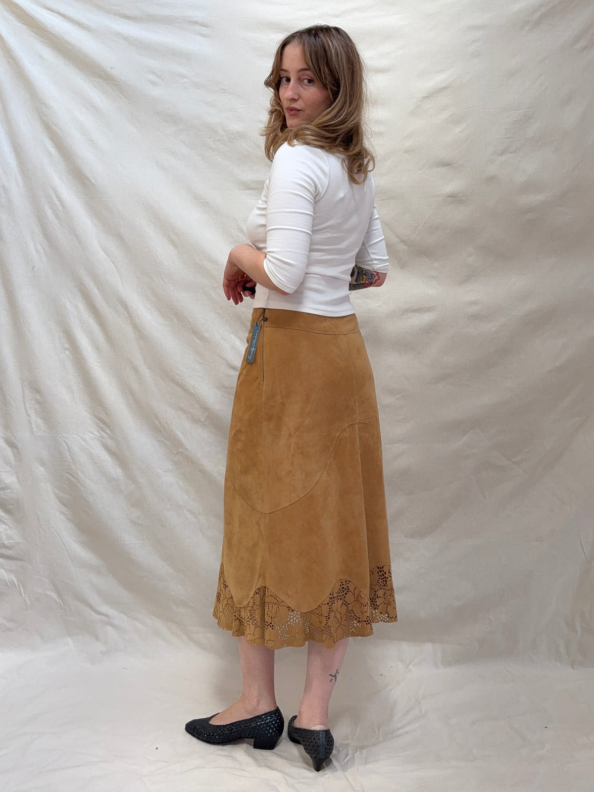 2000s Brown Suede Skirt with Lace