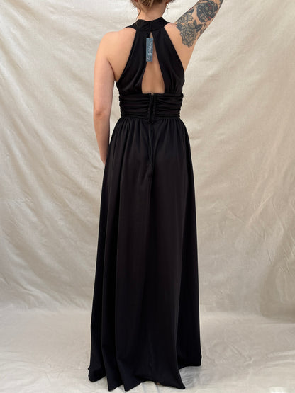 1970s Black Plunging Dress