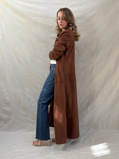 1990s Brown Leather Longline Coat