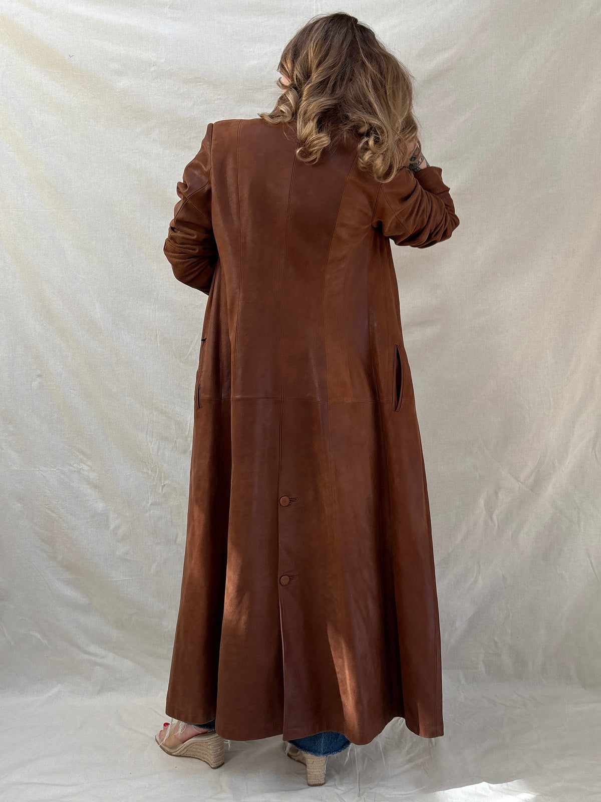 1990s Brown Leather Longline Coat