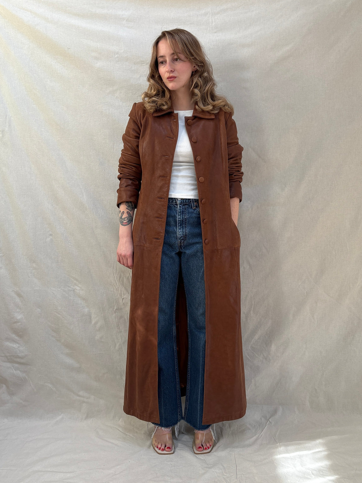 1990s Brown Leather Longline Coat