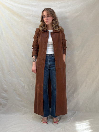 1990s Brown Leather Longline Coat
