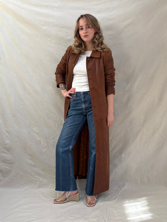 1990s Brown Leather Longline Coat