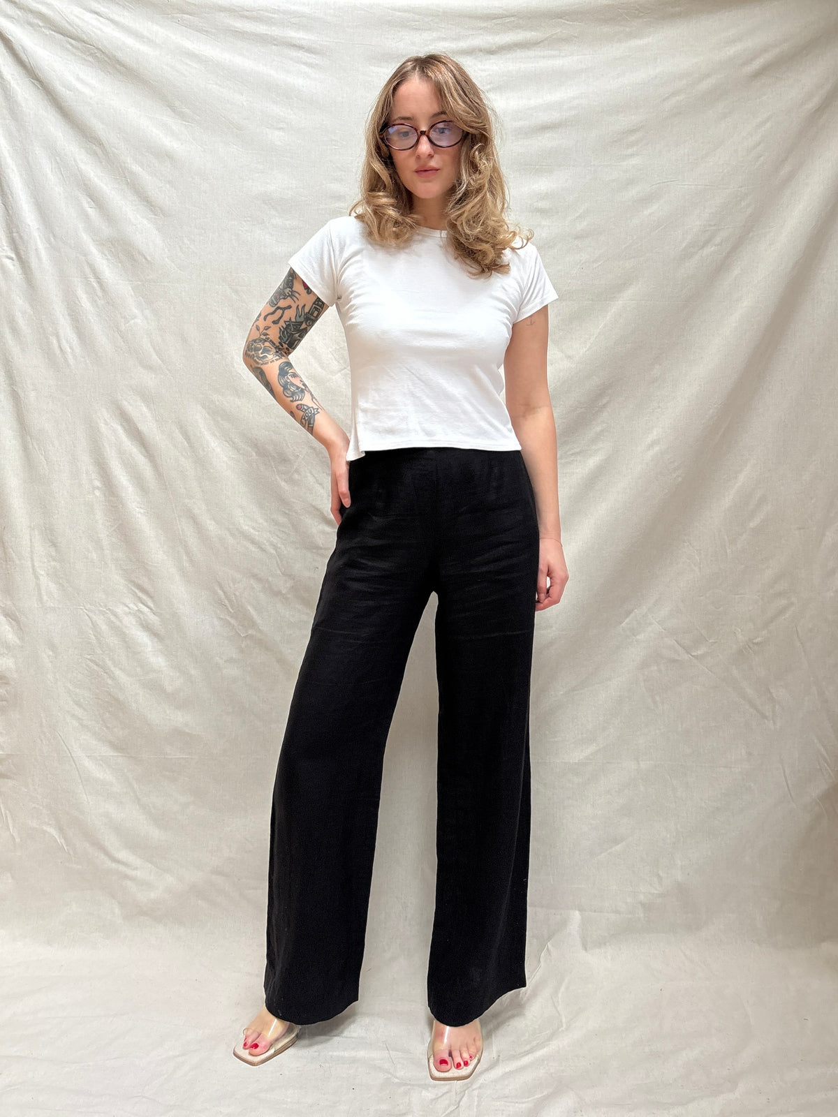 1990s Pure Linen Wide Leg Trousers