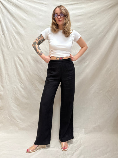 1990s Pure Linen Wide Leg Trousers