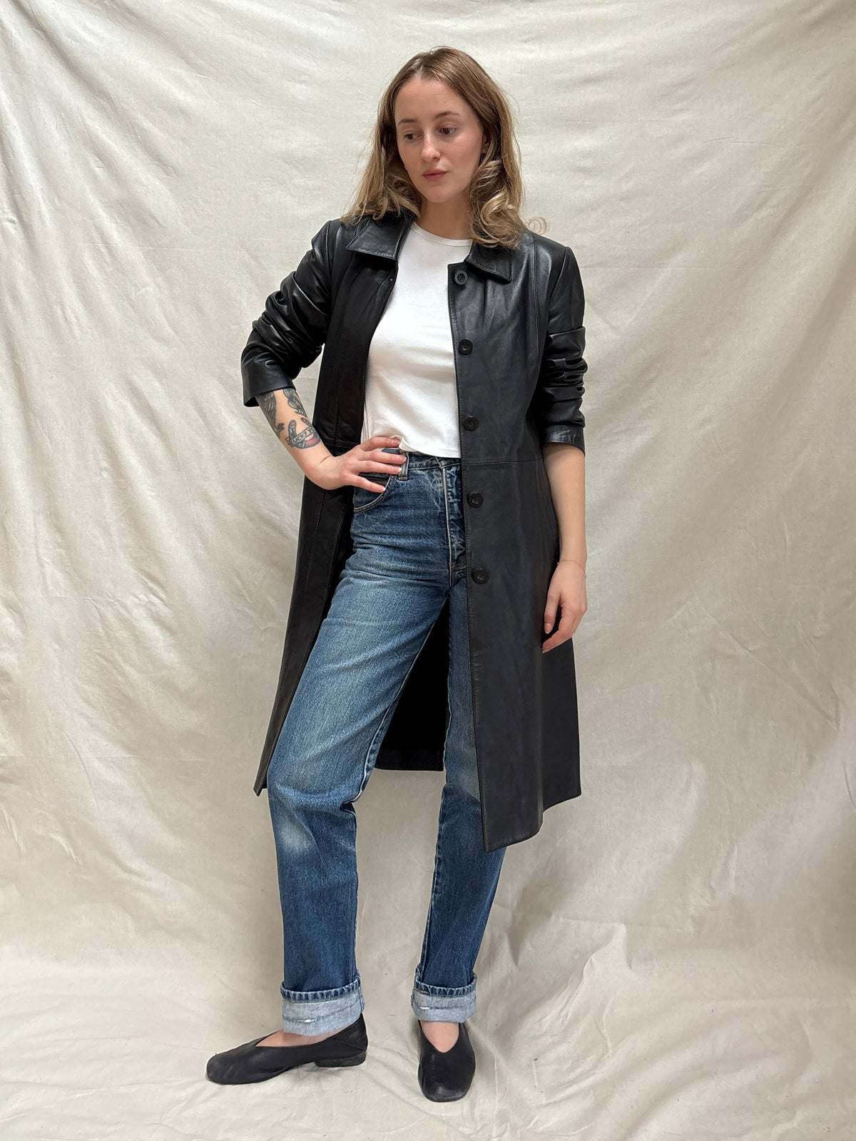 1990s Black Leather Coat