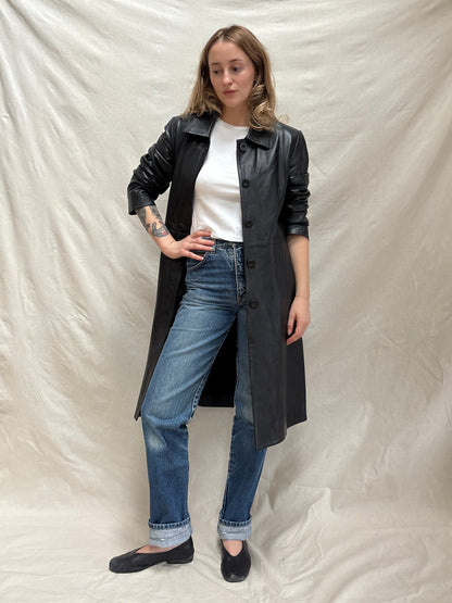 1990s Black Leather Coat