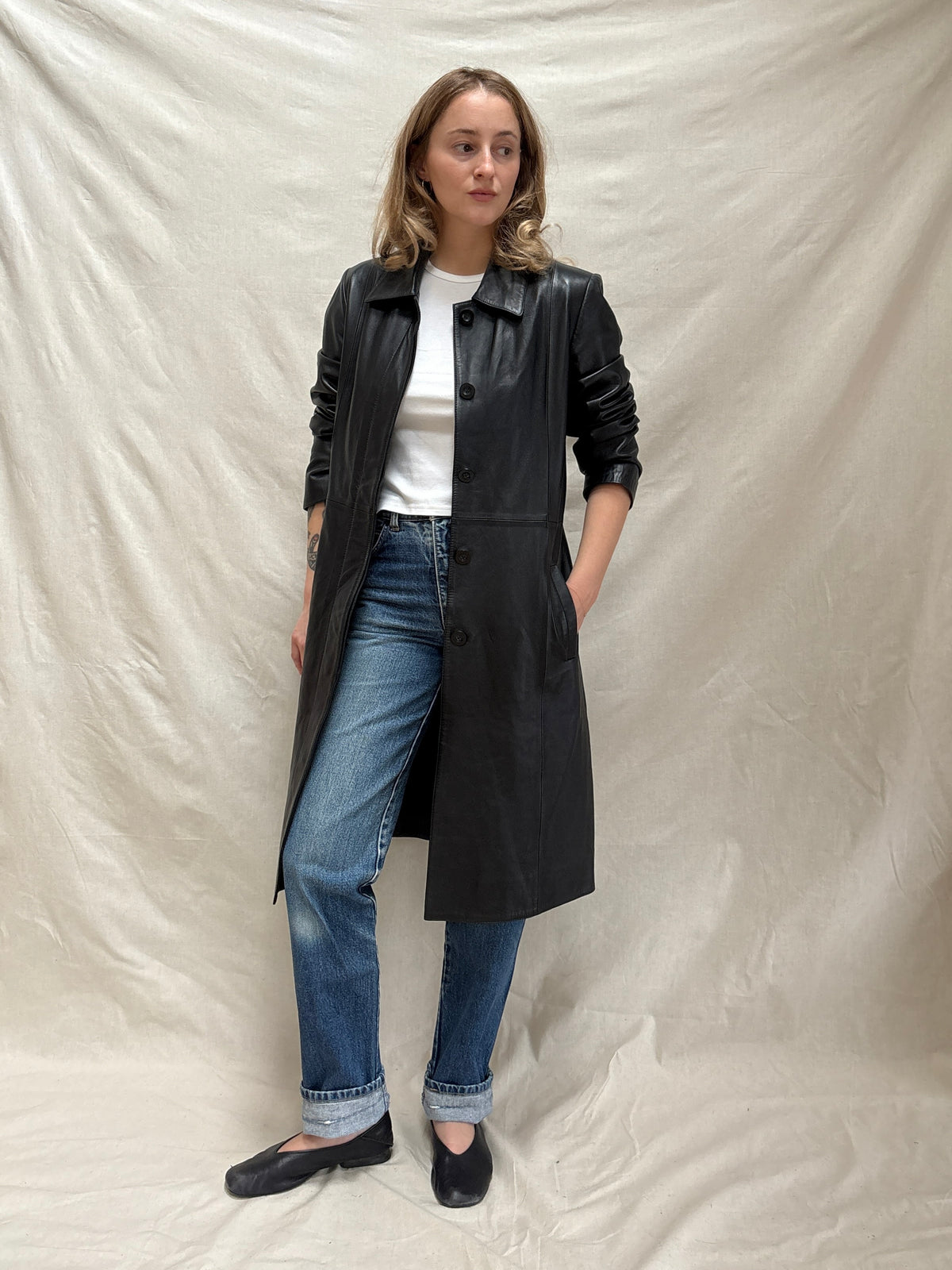 1990s Black Leather Coat