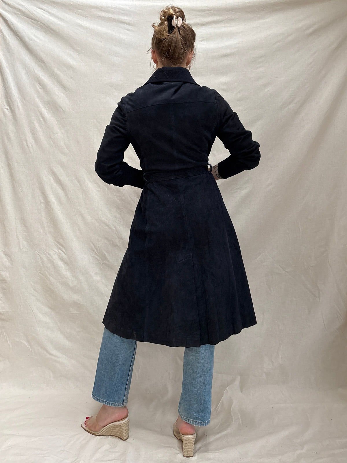 1970s Navy 'Furs-Ettex' Suede Trench Coat