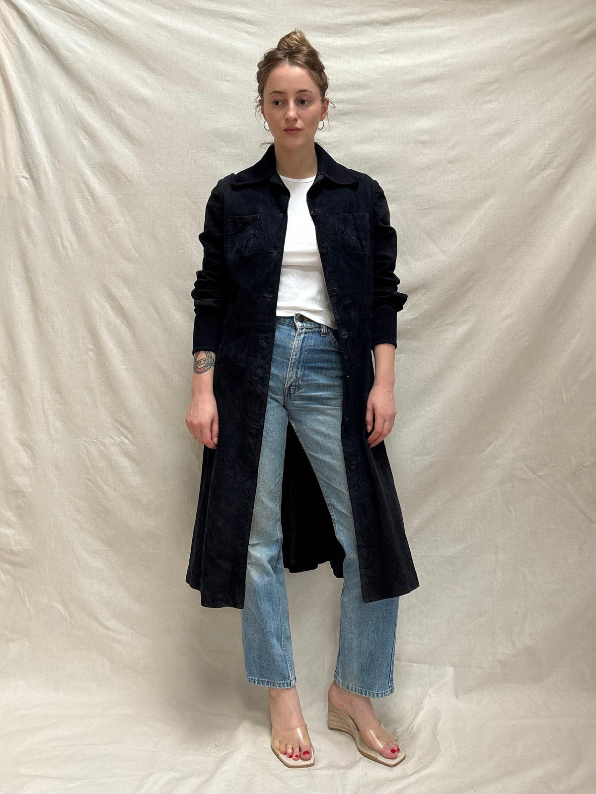 1970s Navy 'Furs-Ettex' Suede Trench Coat