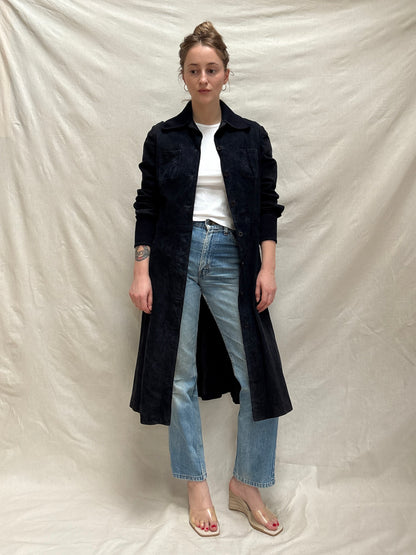1970s Navy 'Furs-Ettex' Suede Trench Coat