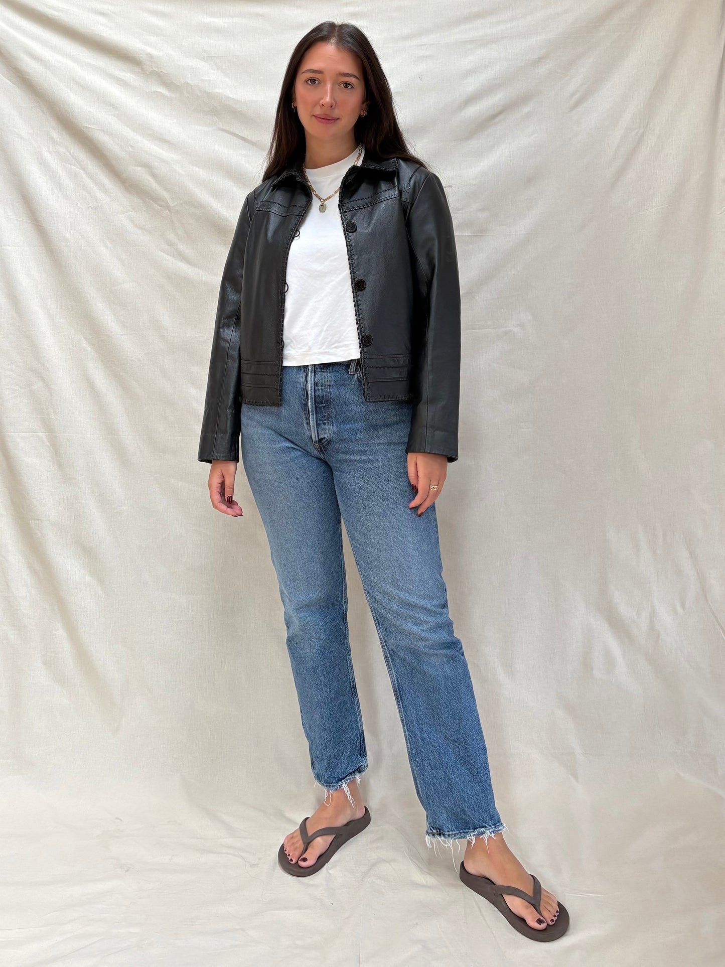 2000s Leather Jacket with Fringe