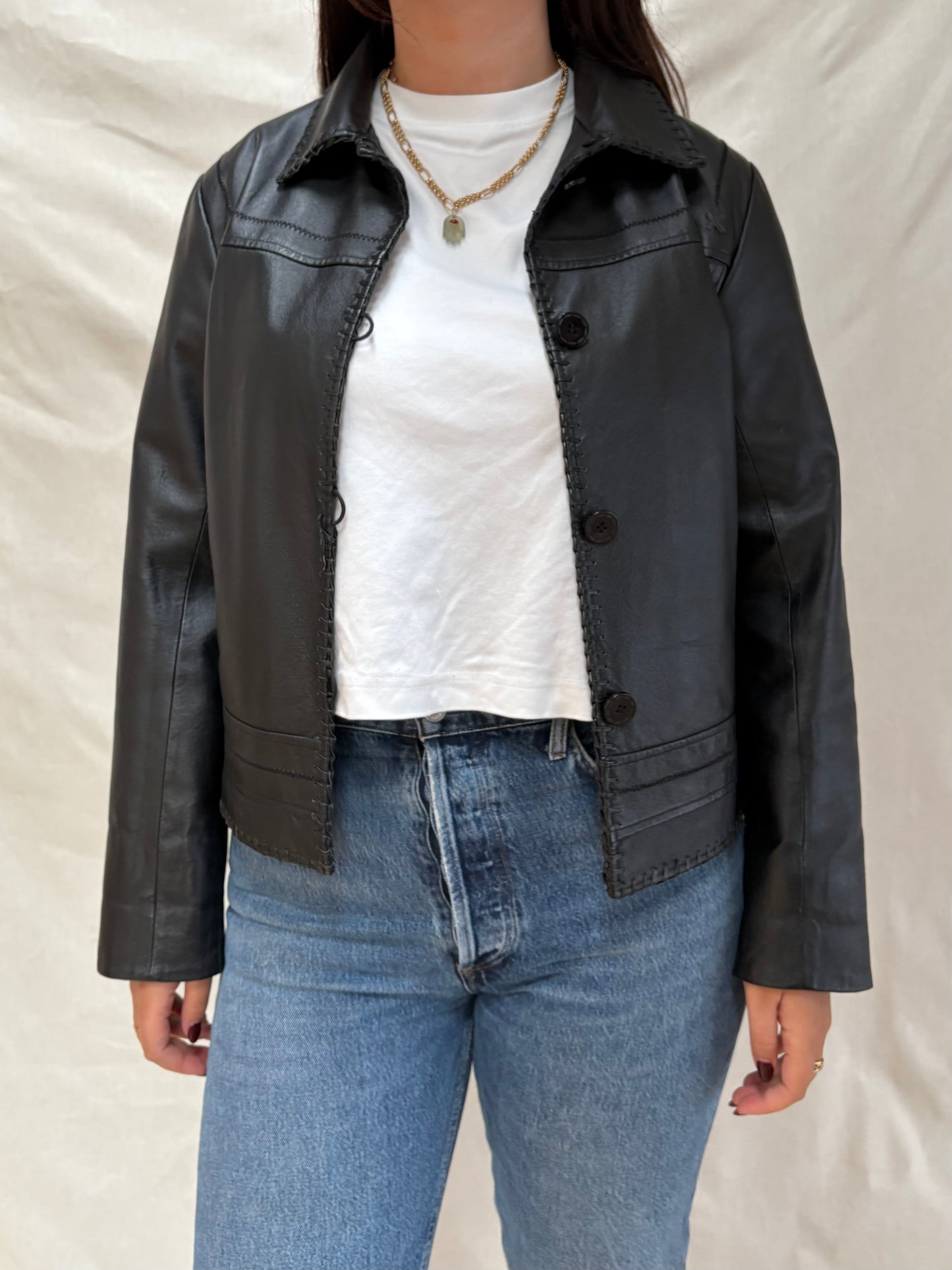 2000s Leather Jacket with Fringe