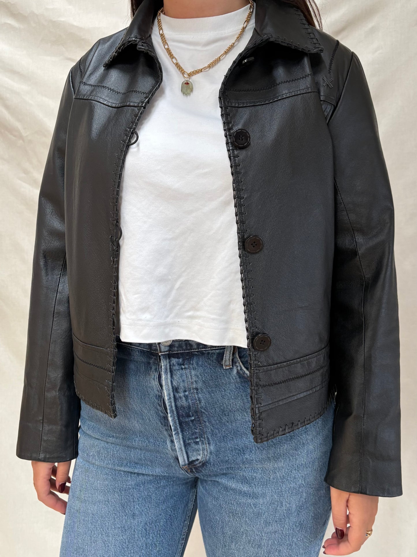 2000s Leather Jacket with Fringe