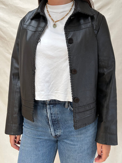 2000s Leather Jacket with Fringe