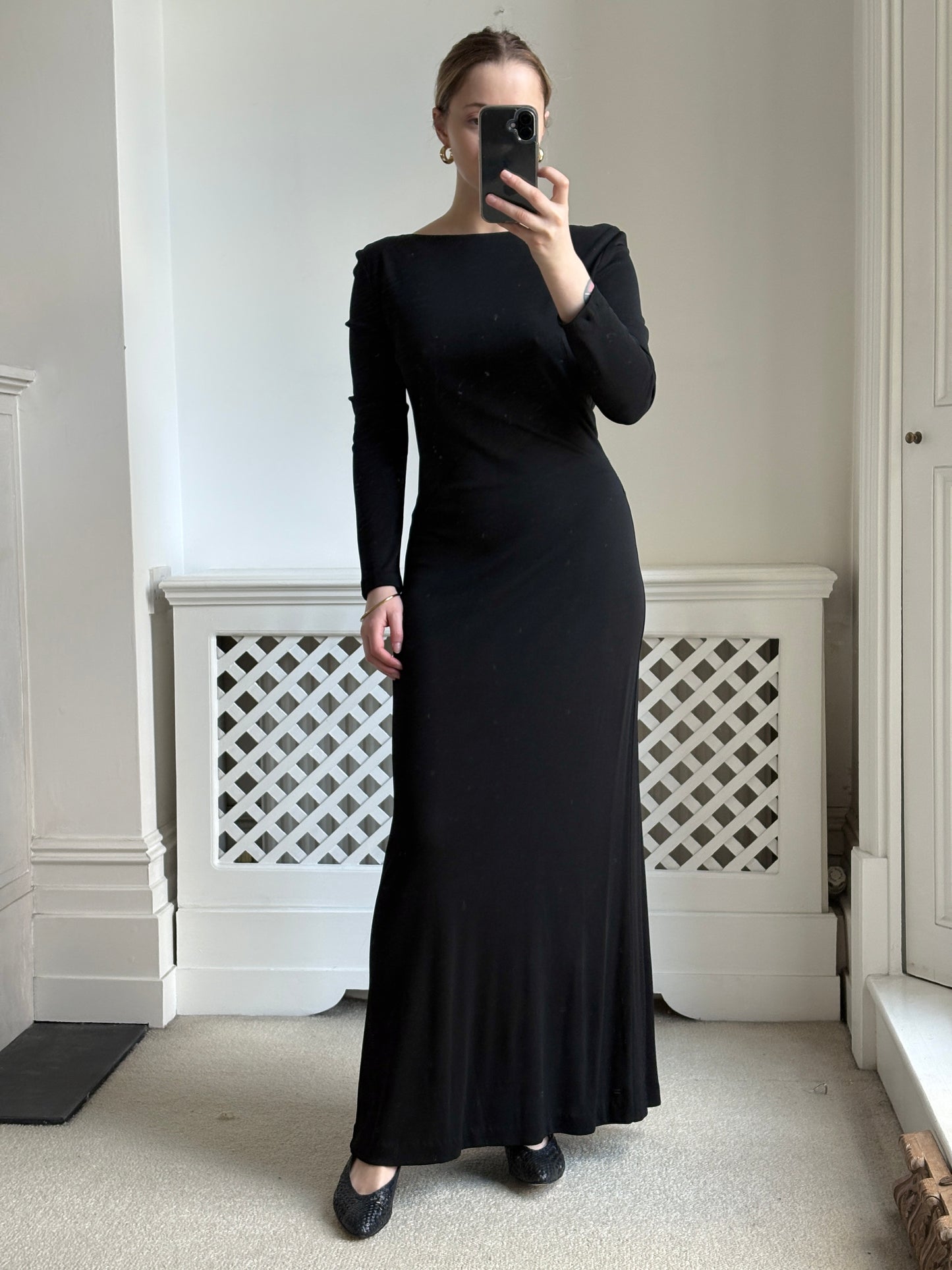 1990s Boatneck Column Dress with Cowl Back