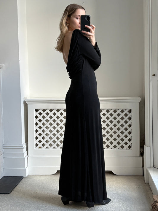 1990s Boatneck Column Dress with Cowl Back